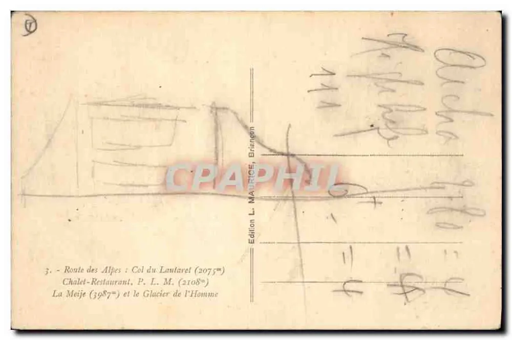 Chalet-Restaurant au Col du Lautaret — La Meije et le Glacier de l'Homme — Édition L. MAURICE, Briare - Verso