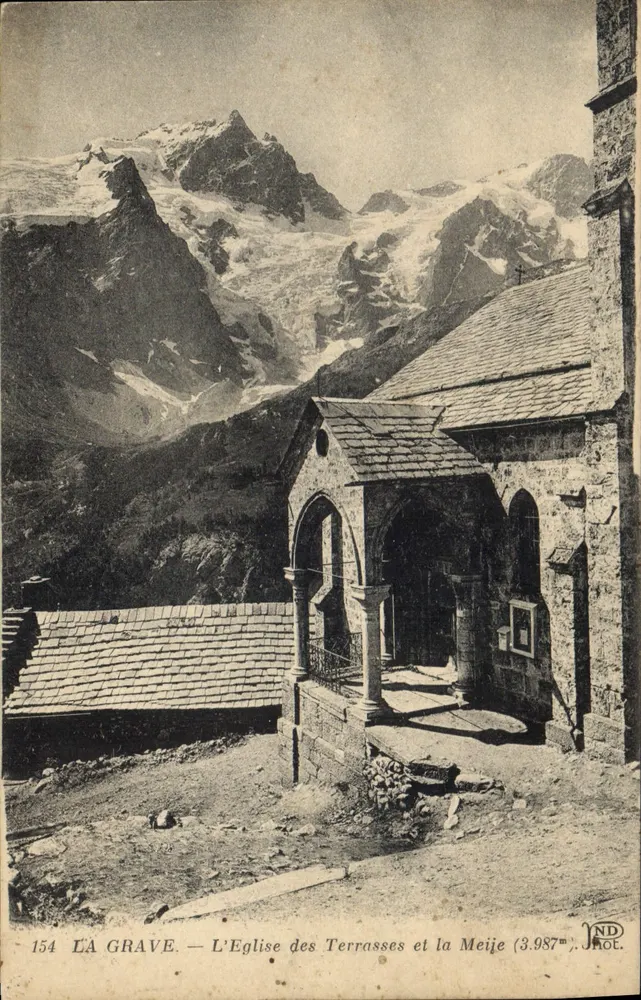 La Grave — Die Kirche der Terrasses und der Meije (3.987m) — JND - Vorderseite