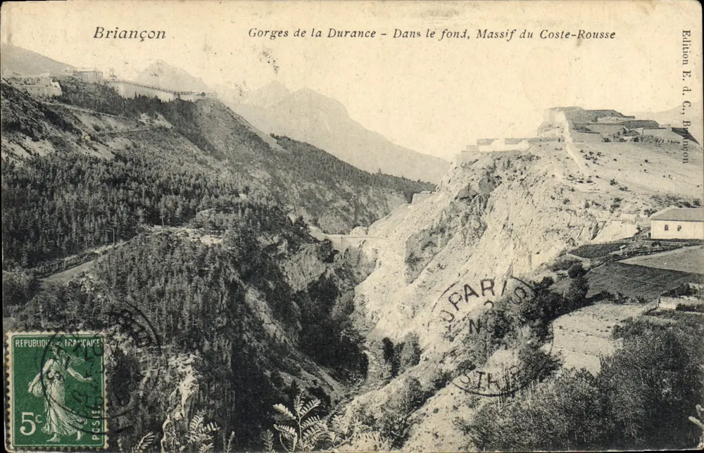 Gorges der Durance — Im Hintergrund, Massiv des Coste-Rousse — Edition E. d. C., Briançon - Vorderseite