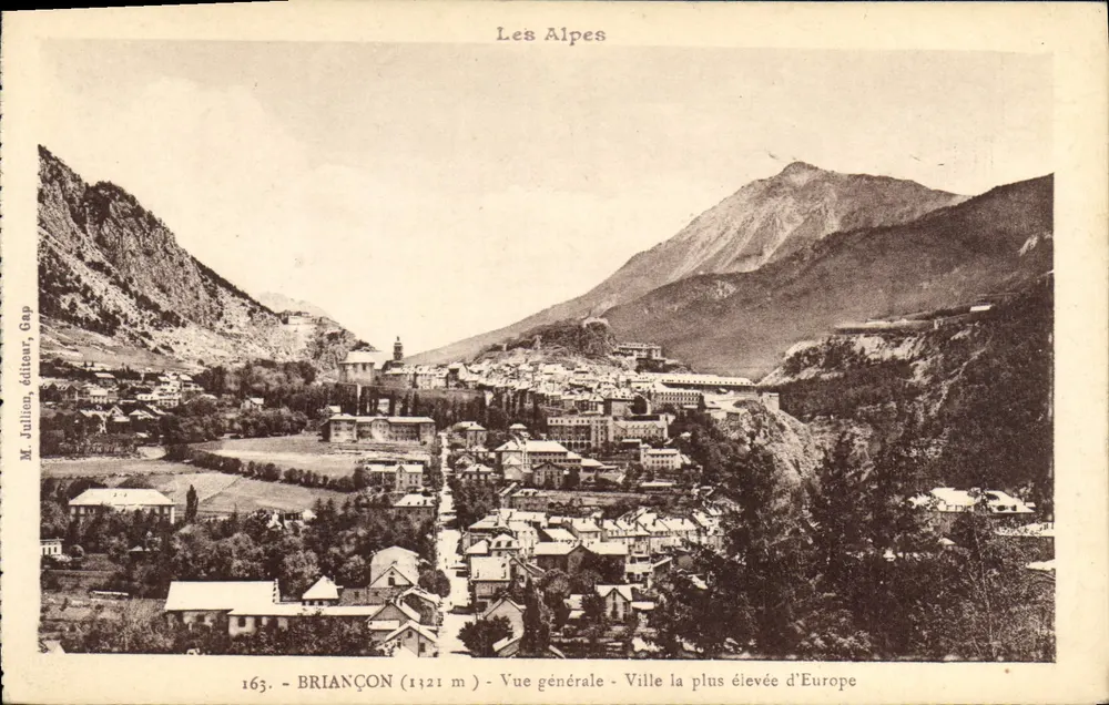 Briançon (1121 m) — Vista general — Ciudad más alta de Europa — M. Julien, editor, Gap, n° 163 - Anverso