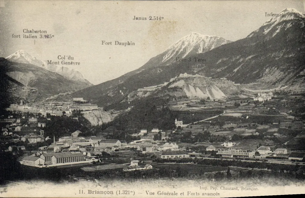 Briancón (1.321m) — Vista Geral e Fortes Avançados — Imp. Pap. Chautard, Briançon - Frente