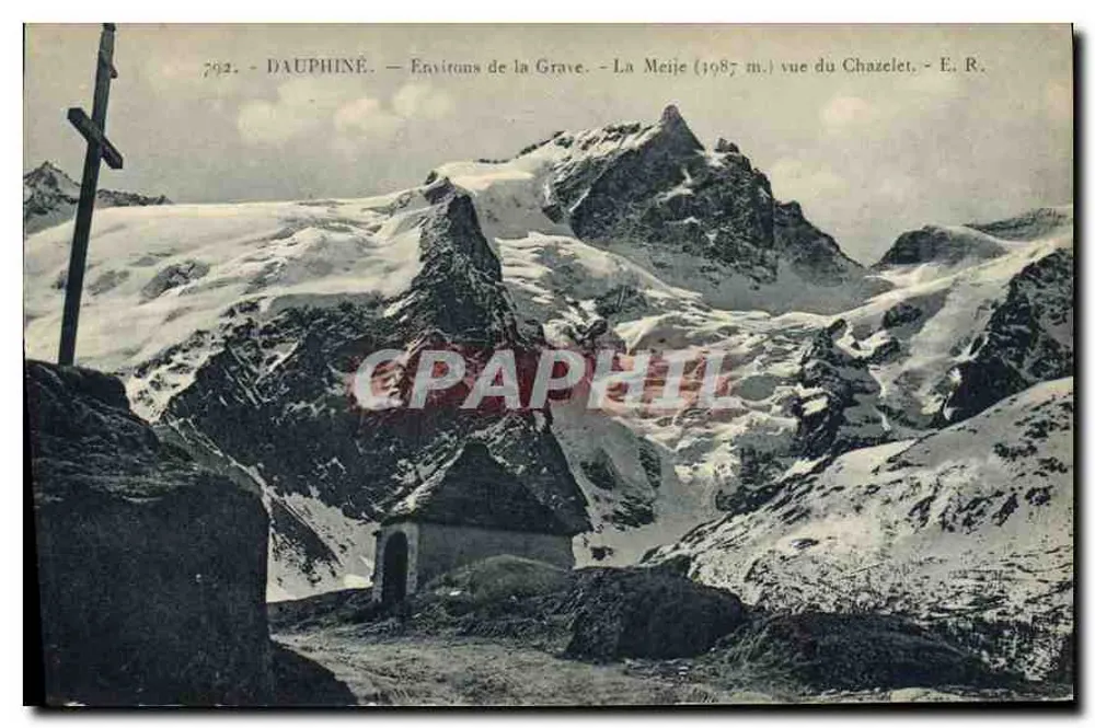 Dauphiné — Umgebung von La Grave — La Meije (1987 m.) von Chazelet aus gesehen — E. R. - Vorderseite