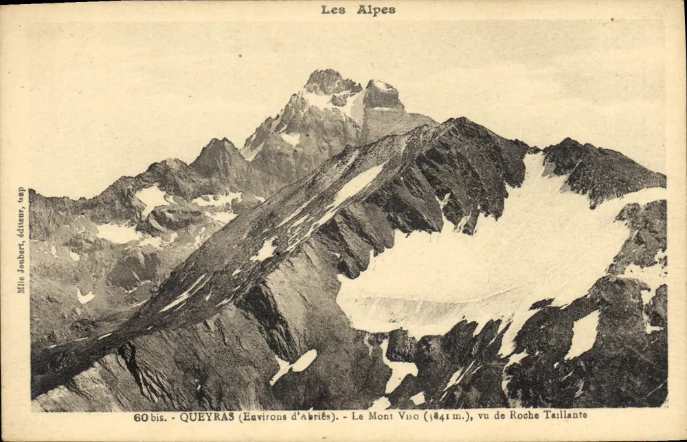 Queyras (Umgebung von Abriès) — Ansicht des Mont Viso (3041 m.), gesehen von Roche Taillante — Mile Jonbert, Verlag, 60 bis - Vorderseite