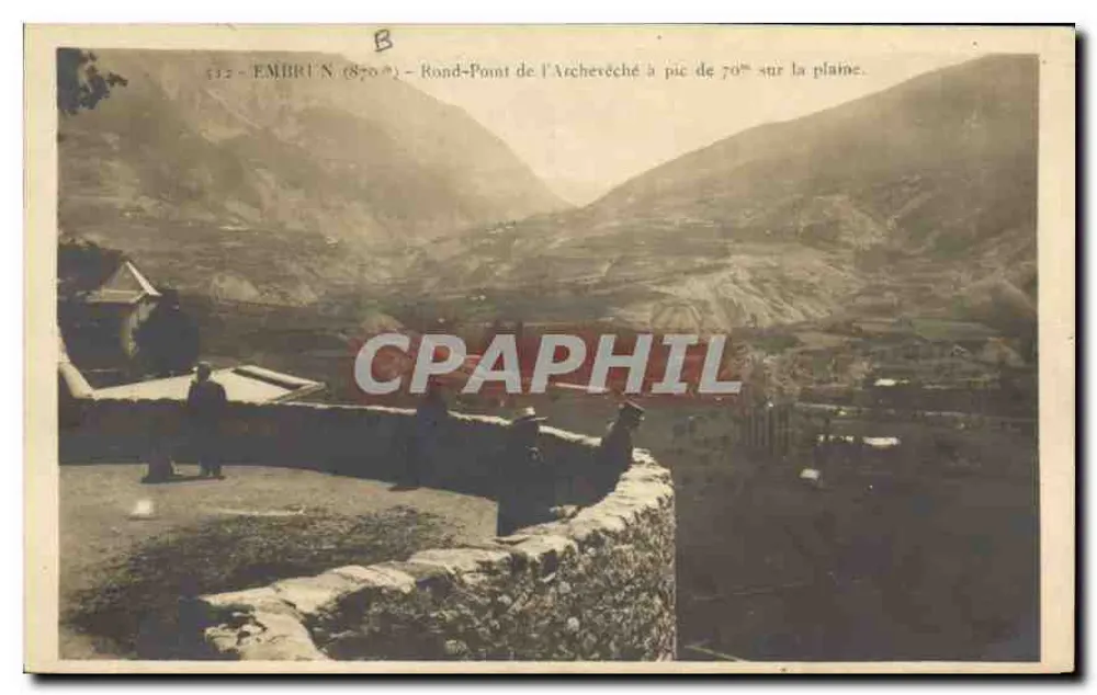 Embrun (870 m) — Rond-Point de l'Archevêché à pic de 70° sur la plaine — editor não identificado, n° 532 - Frente