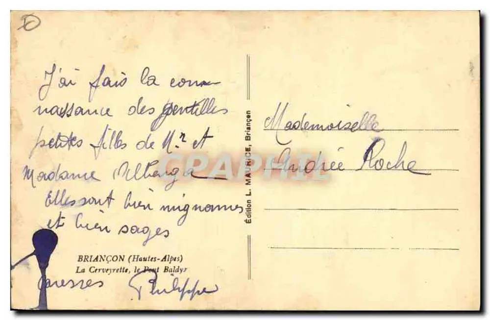 La Cervyrette — Ponte Baldy — Edição L. MAURICE, Briançon - Verso