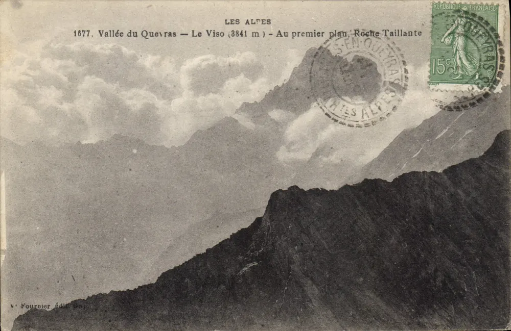 Tal von Quevras — Le Viso (3841 m) — Im Vordergrund, Roche Taillante — V. Kourrourier Verlag Gap - Vorderseite