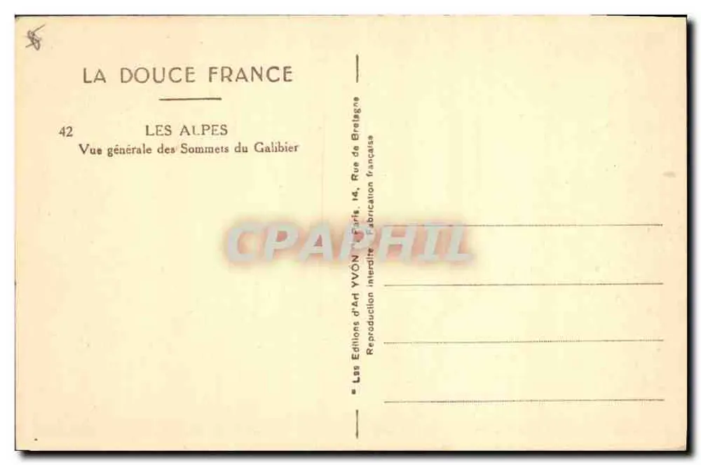 Die Gipfel des Galibier — Allgemeiner Überblick — Editions d'Art YVON, Paris - Rückseite