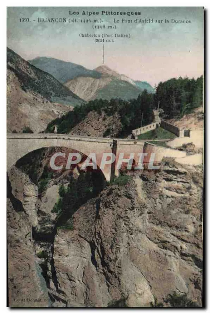 De Pitschappelijke Alpen — Briançon (alt. 1126 m.) — De Brug van Asfeld over de Durance — Chaberton (Italiaanse Fort, 3631 m.) — Louis Bonnet, uitgever - Voorkant