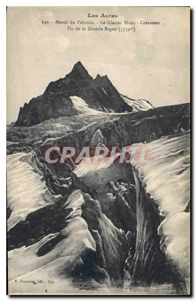 Die Alpen — Massiv des Pelvoux, Der Weiße Gletscher, Risse am Gipfel der Grande Sagne (3739m) — V. Fournier, Verlag, Gap - Vorderseite