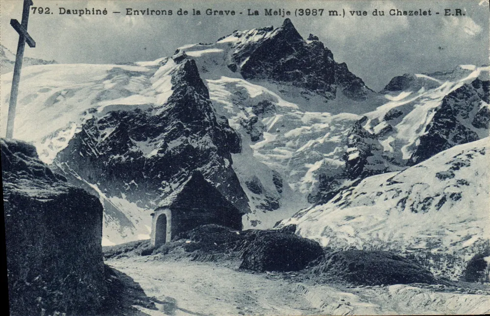 Dauphiné — Umgebung von La Grave — La Meije (3987 m.) Ansicht von Chazelet — E.R. - Vorderseite