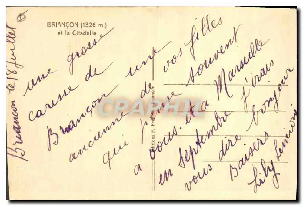 Briançon — vista geral com a Cidadela — editor F. Franchet-Briançon - Verso