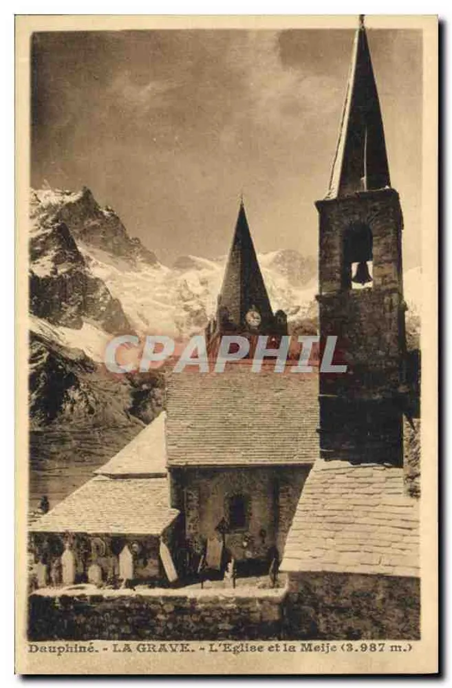 La Grave - Die Kirche und der Meije (3.987 m.) - Dauphiné - Vorderseite