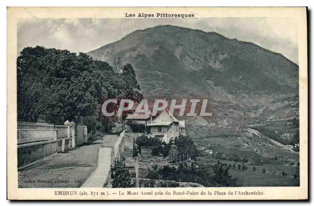 Embrun (alt. 871 m) — Mont Aurel aus dem Kreisverkehr der Place de l'Archevêché — Louis Bonnet, Verlag - Gap - Vorderseite