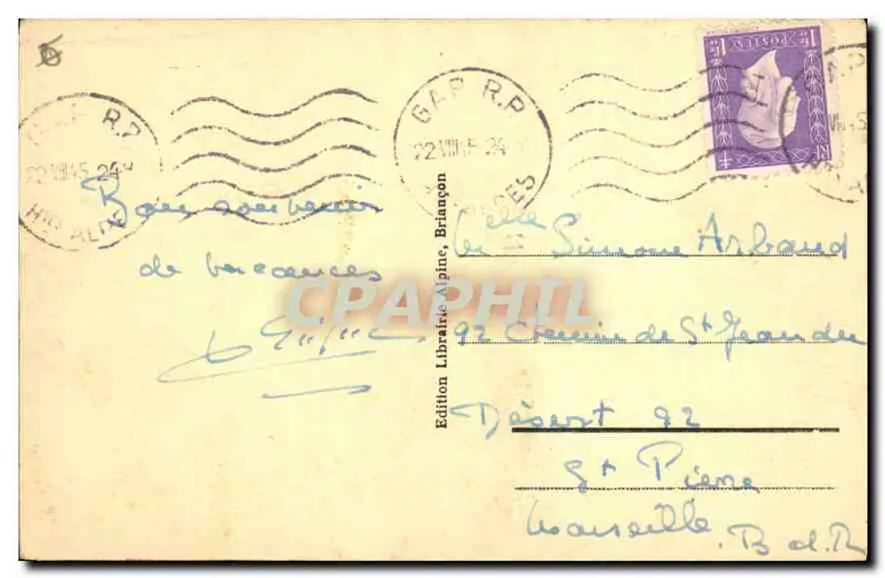 BRIANÇON - O Ponte d'Asfeld — edição Livraria Alpina, série n° 92 - Verso