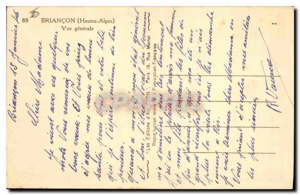 BRIANÇON (Hautes-Alpes) — Vista geral — As Edições de Arte VON, n° 88 - Verso