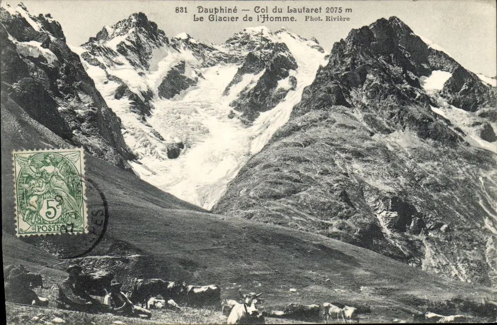 Dauphiné — Pass Laufaret 2075 m — Der Glacier de l'Homme. Foto. Rivière - Vorderseite
