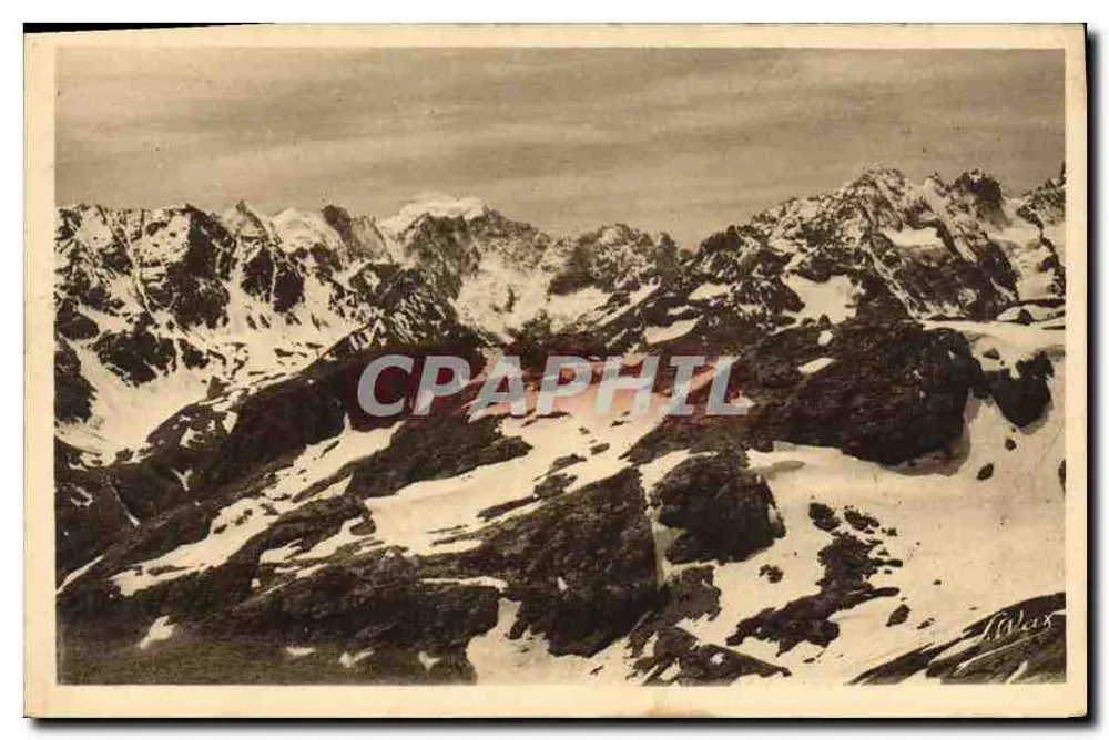Panorama des Galibier-Passes — In der Mitte die ÉCRINS (4.100 m.) — Photo Wax, 13, Briançon - Vorderseite