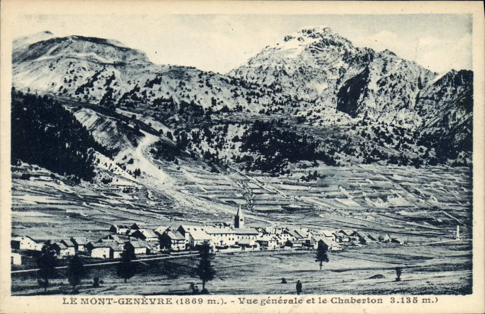 Mont Genèvre (1869 m.) — Allgemeiner Blick und Chaberton 3.135 m. — Dauphinké-Poyages, Grenoble - Vorderseite