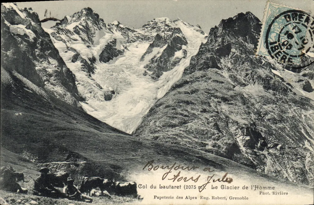 Col du Laufaret (2075 m) — Der Glacier de l'Homme — Foto. Rivière, Grenoble - Vorderseite
