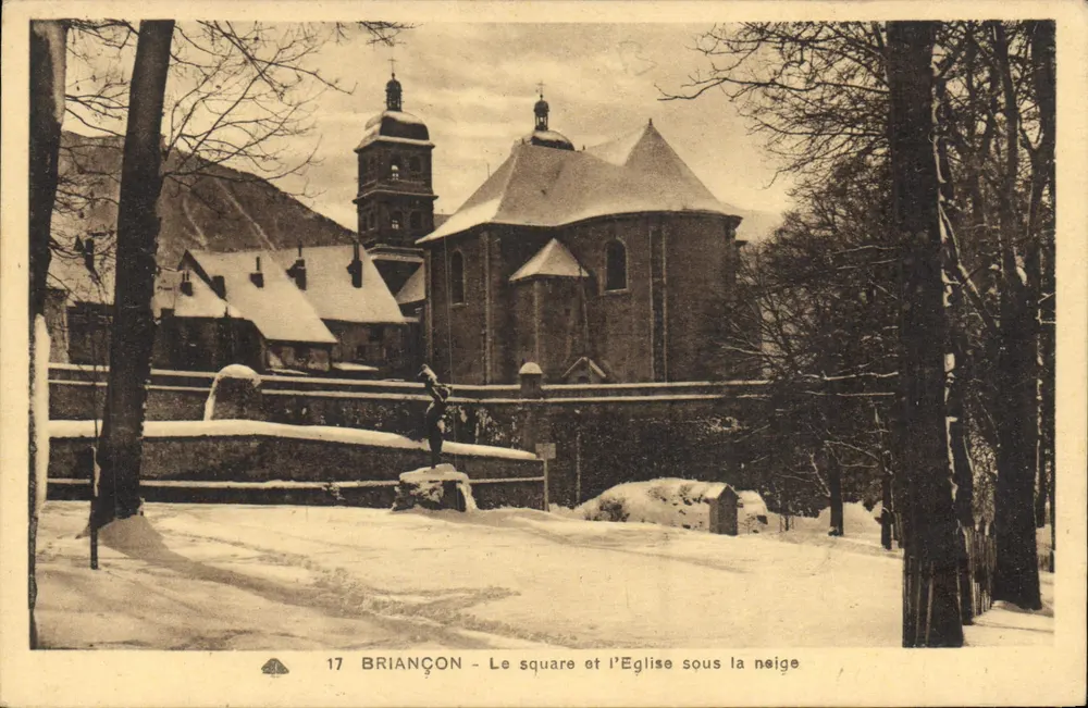 Briançon — O square e a Igreja sob a neve — C° Aliaçonnais des Arts Français Réalistes - Frente