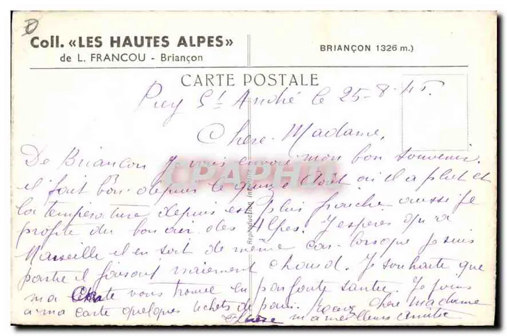 Pey St. André — As Alpes Altas — Coleção «As Alpes Altas» de L. Francou - Verso