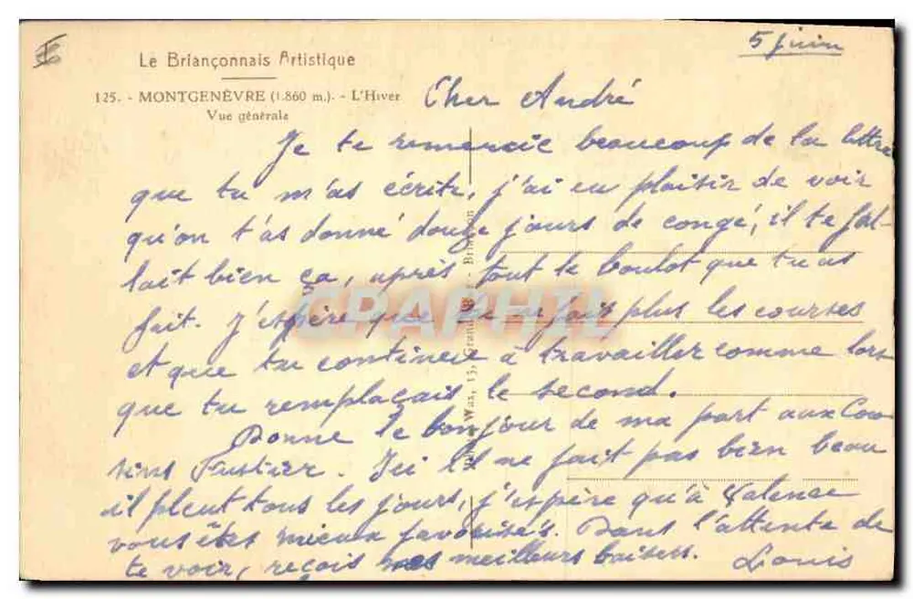 Montgenèvre (1860 m) — Vista geral — Le Briançonnais Artistique, n° 125 - Verso