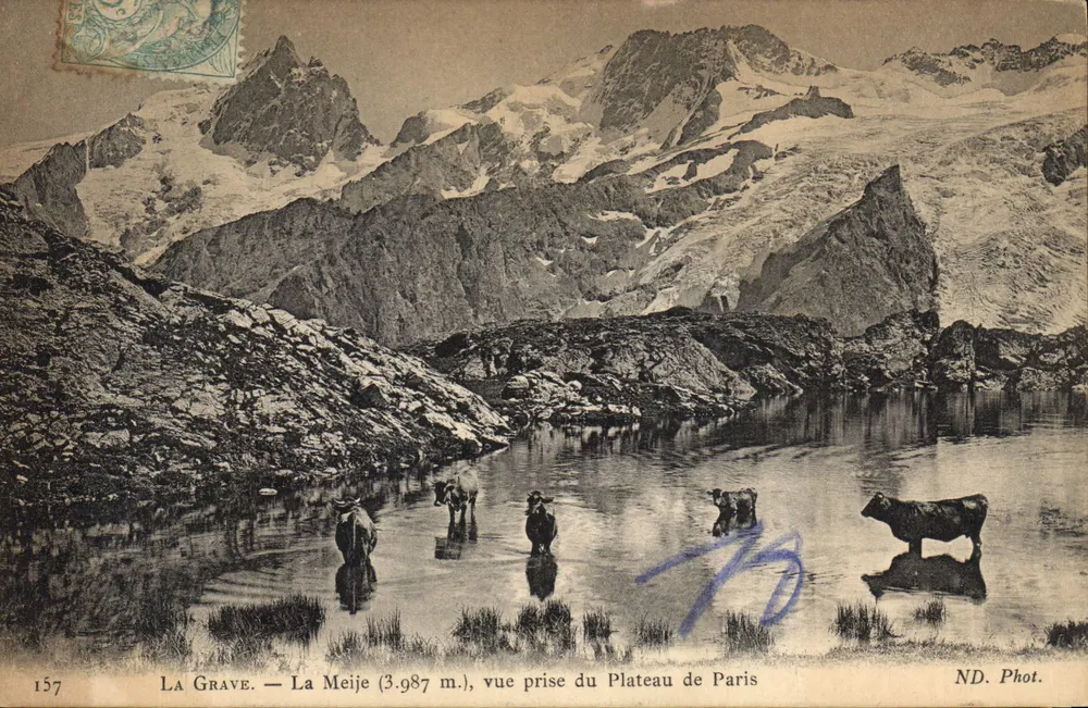 La Grave — La Meije (3.987 m.), Ansicht von der Plateau de Paris — ND. Foto n°157 - Vorderseite