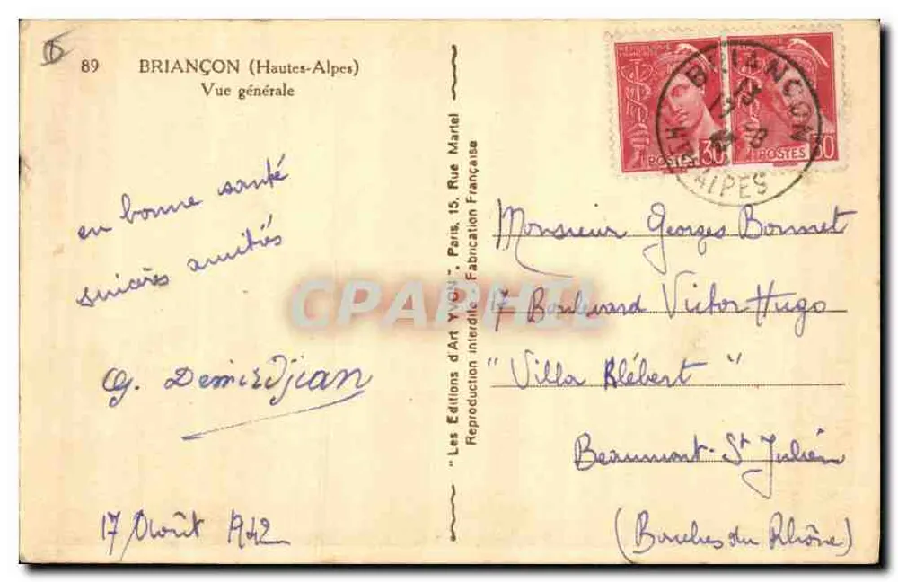 Briançon (Hautes-Alpes) — Vista geral — Les Éditions d'Art Yvart, Paris - Verso