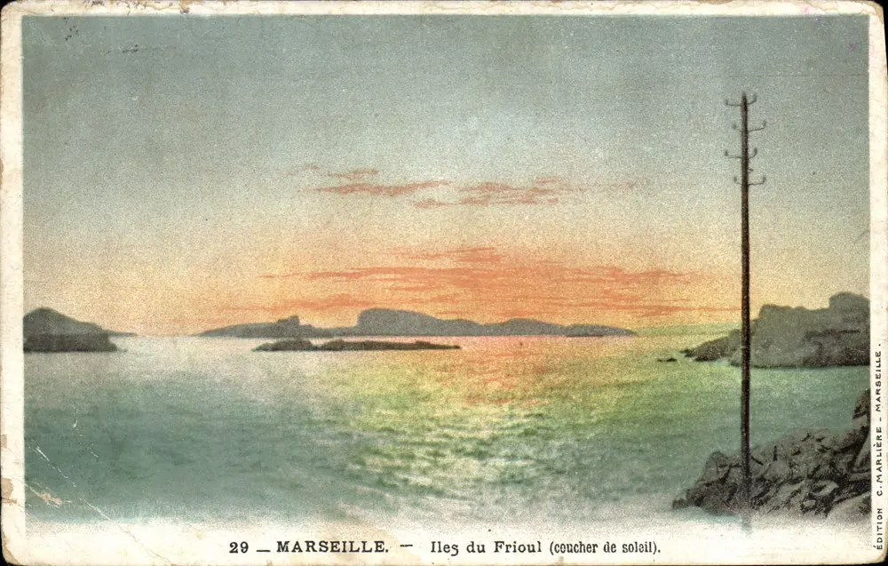 Iles du Frioul — coucher de soleil — Édition C. Marlière - Marseille, n°29 - Recto