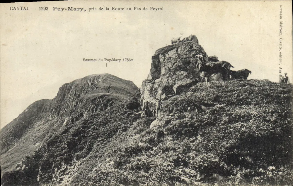Puy-Mary, Gipfel des Puy-Mary 1786m — Ansicht von der Straße am Pas de Peyrol — Verlag Vormann Malpoux, Cusset - Vorderseite