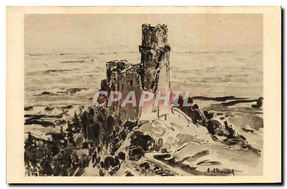 El Castillo de Tournoël — Dibujo de Clémentel — Editado por Yvon - Anverso
