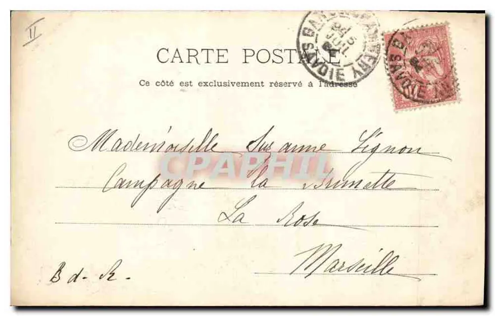 Les Charmettes, perto de Chambéry — casa com telhado de ardósia e vinhedos — editor anônimo, n° 582 - Verso