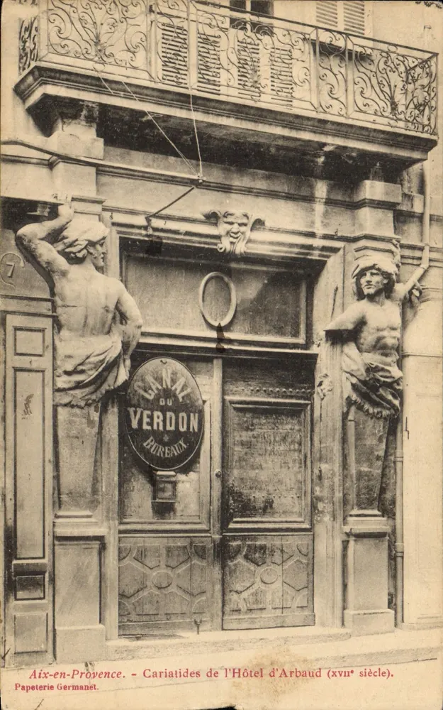 Aix-en-Provence — Cariatides de l'Hôtel d'Arbaud (xvii* siècle) — Papeterie Germanet - Recto