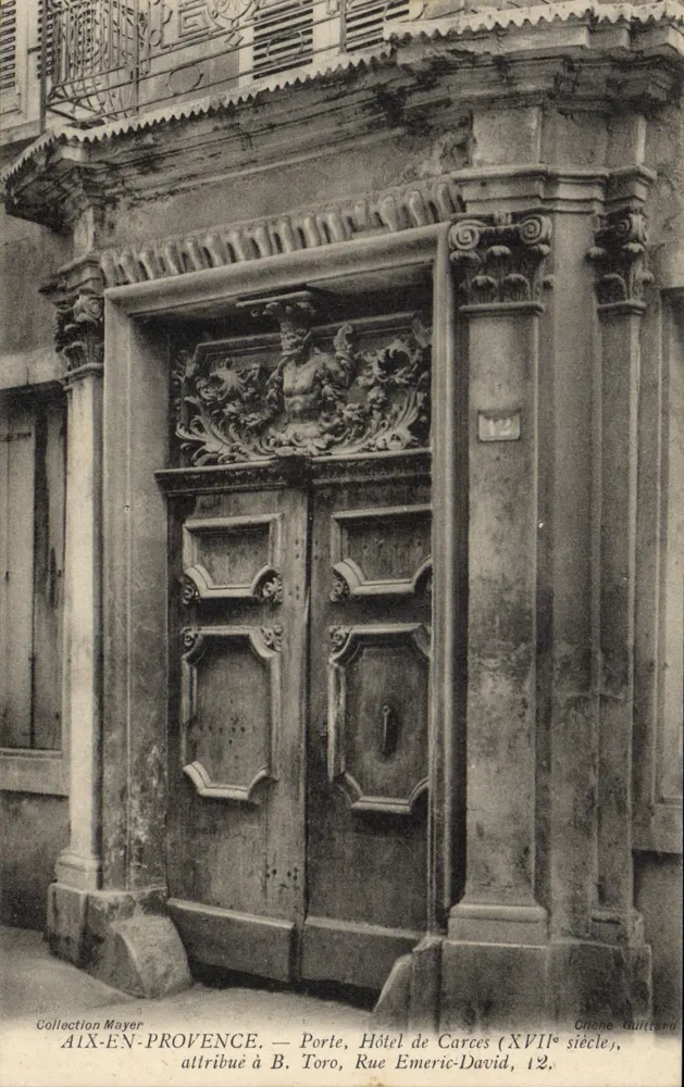 Aix-en-Provence — Tor, Hôtel de Carces (17. Jahrhundert), zugeschrieben B. Toro, Rue Emeric-David, 12 - Vorderseite