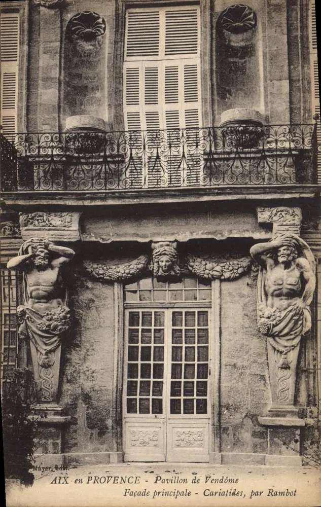 Aix-en-Provence - Pavillon de Vendôme - Hauptfassade - Karyatiden, von Rambot - Vorderseite