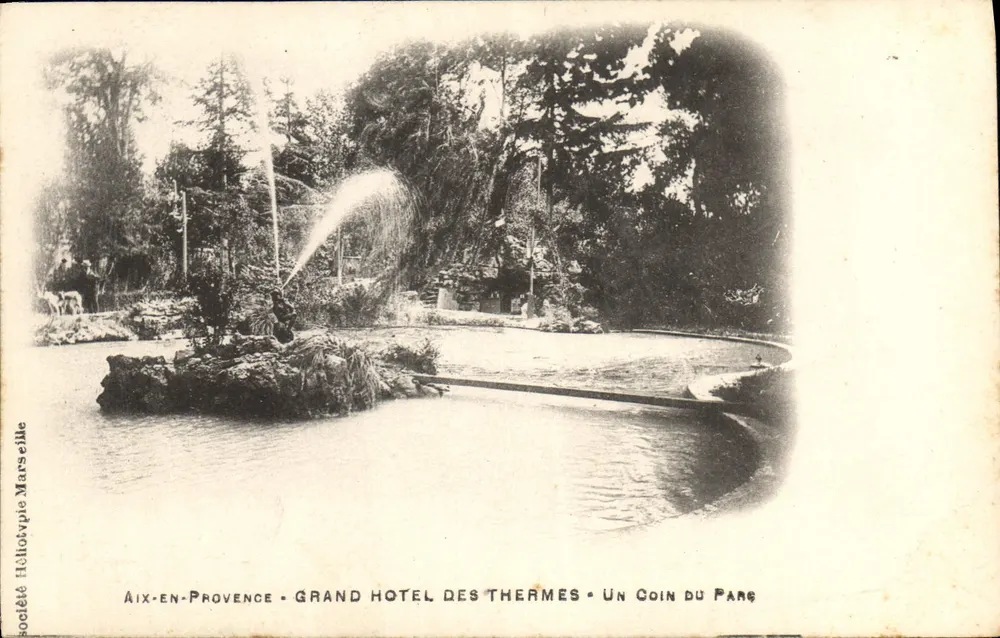 Aix-en-Provence - Grand Hotel des Thermes - Ein Eckbereich des Parks — Société Héliotypie Marseille - Vorderseite