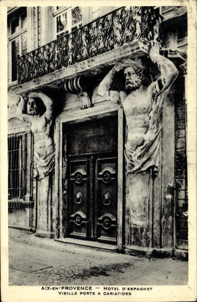 Aix-en-Provence — Hotel d'Espagnet — Alte Tür mit Karyatiden - Vorderseite