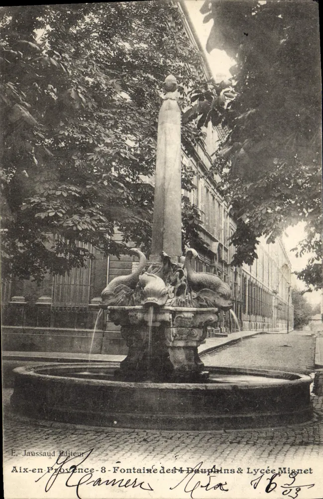 Aix-en-Provence — Fontaine des 4 Dauphins & Lycée Mignet — Verlag E. Jaussaud, Nr. 8 - Vorderseite