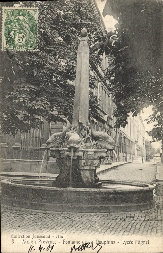 Aix-en-Provence — Fontaine des 4 Dauphins — Lycée Mignet — Collection Jaussaud - Recto