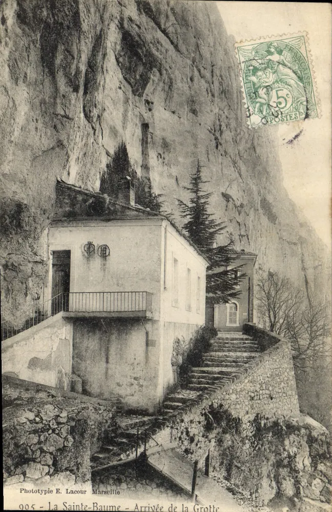 A Santa-Baume - Chegada à Gruta — Fototipia E. Lacour, Marselha - Frente