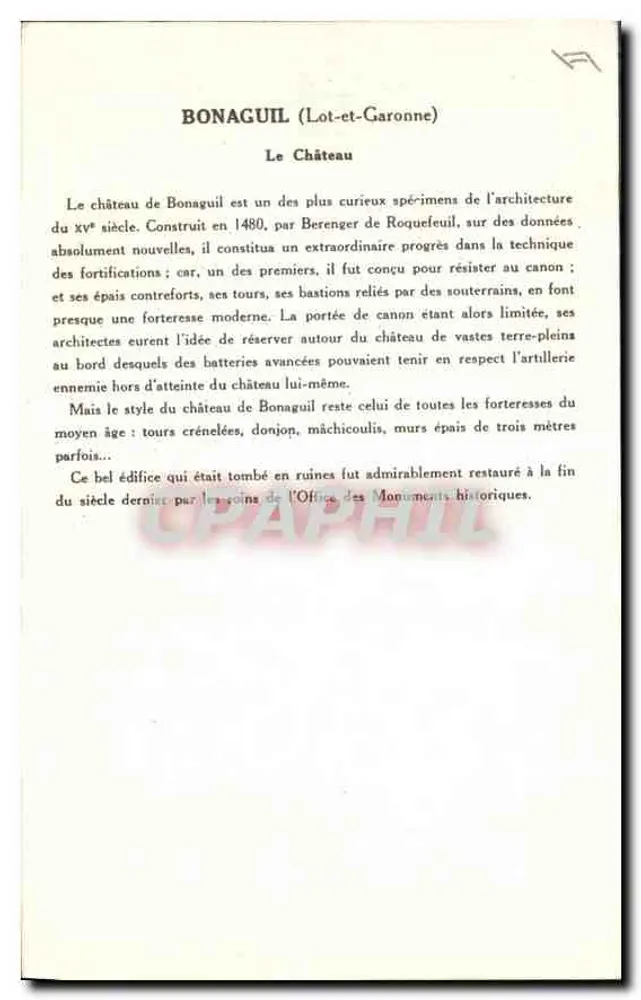 Bonaguil — Das Schloss — Bonacuil (Lot-et-Garonne), 6. Serie - Rückseite