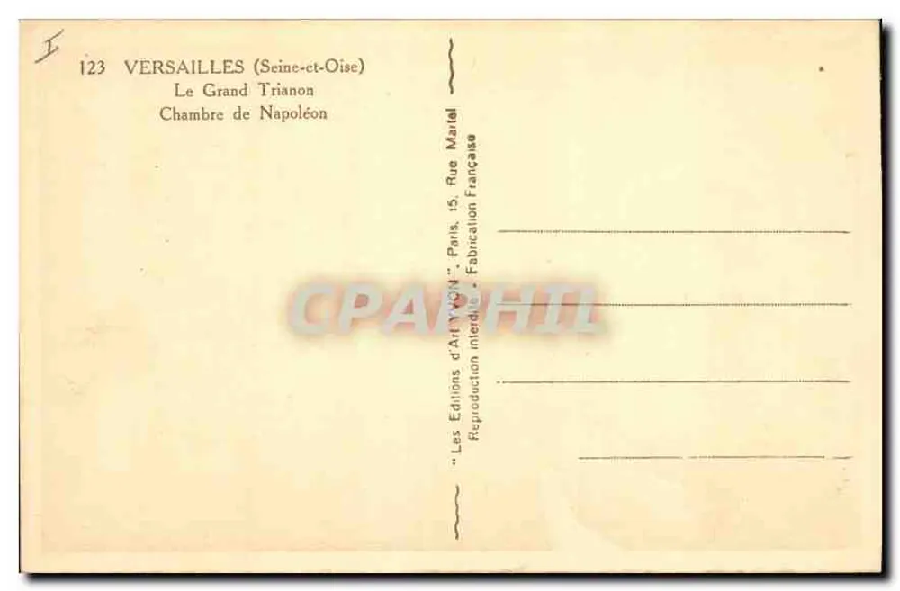Versailles (Seine-et-Oise) — Der Grand Trianon — Zimmer Napoleons — Éditions d'Art Yvon, Paris - Rückseite