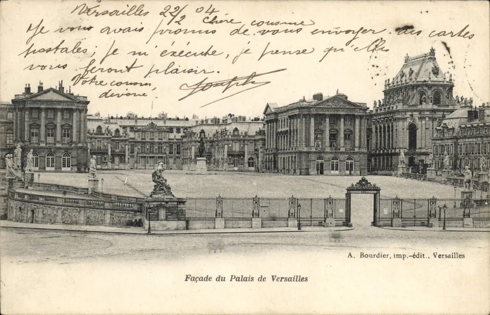 Versailles — Fasada Pałacu w Versailles — A. Bourdier, drukarz i wydawca Versailles - Awers