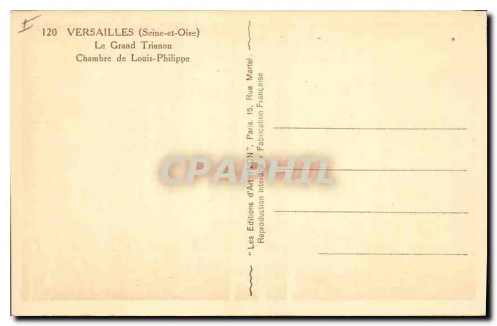 Versailles (Seine-et-Oise) — Der Grand Trianon, Zimmer von Louis-Philippe — Éditions d'Art N°15, Paris - Rückseite