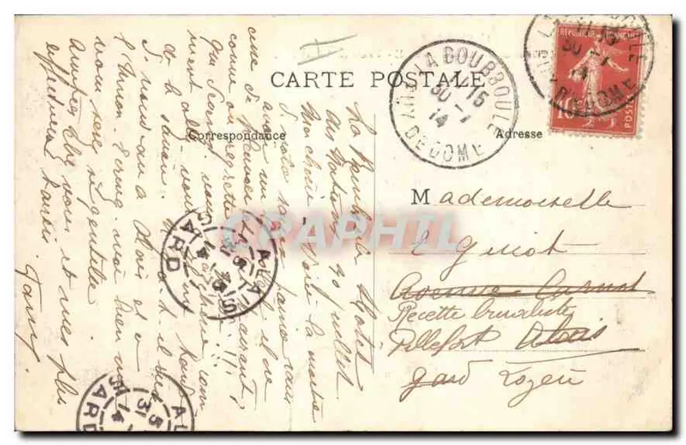 Auvergne - Umgebung von La Bourboule - Route de Vendeix — unbekannter Verlag, Seriennummer 103 - Rückseite