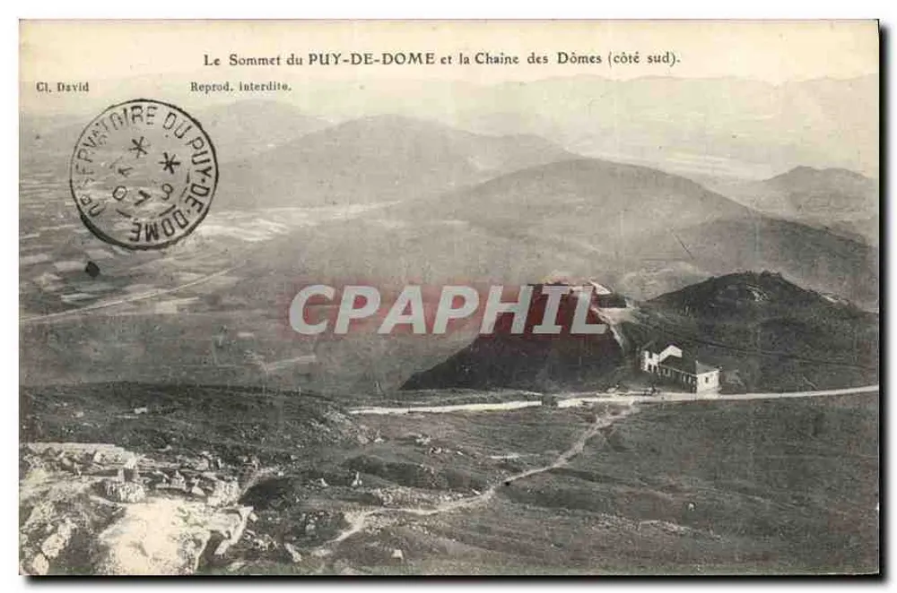 Der Gipfel des PUY-DE-DOME und die Kette der Dômes (Südseite) — Cl. David — Reproduktion verboten - Vorderseite