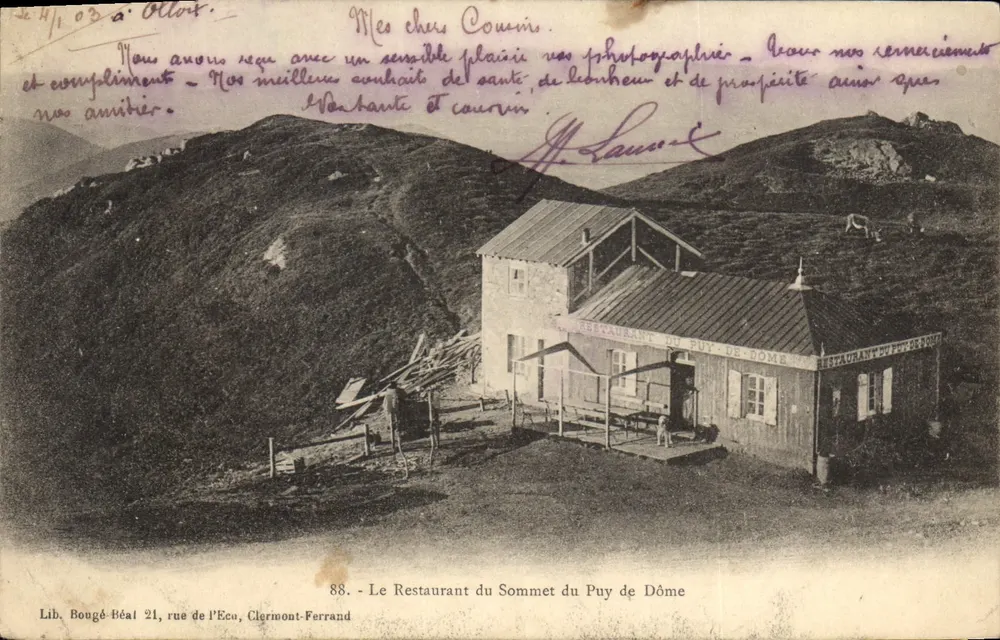 El Restaurante en la Cima del Puy de Dôme — editor Lib. Bougé-Réal, Clermont-Ferrand, n°88 - Anverso