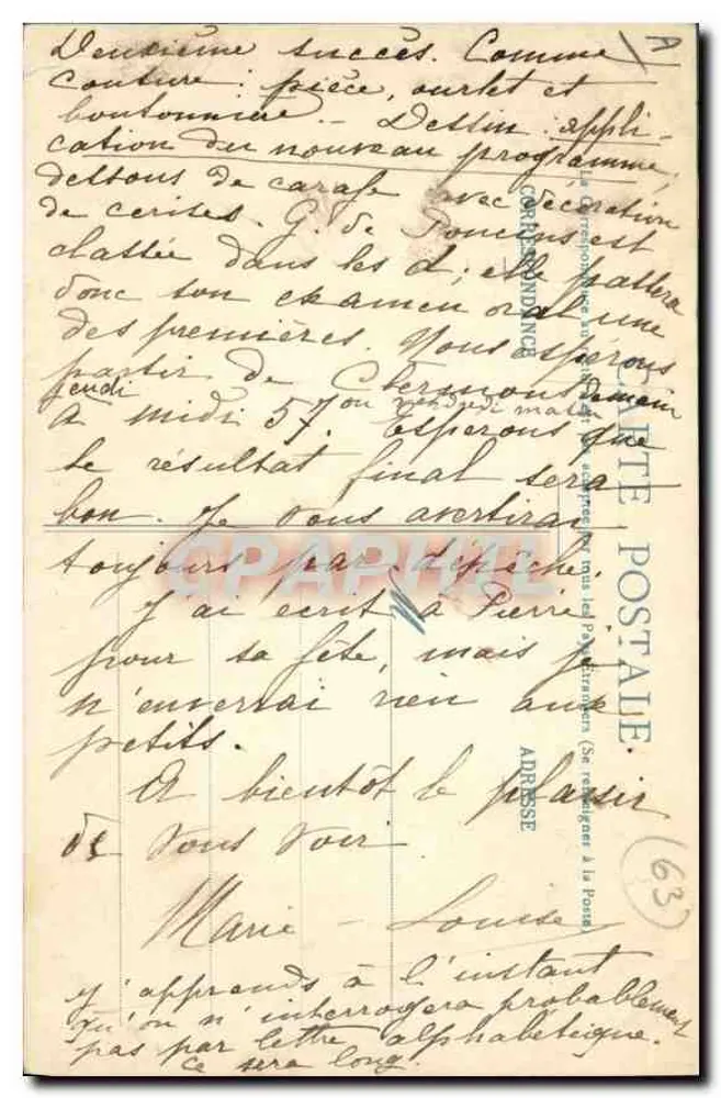 Puy de Dôme - Ankunft am Gipfel — G. Delaunay, Verlag, Clermont-Ferrand, Nr. 63 - Rückseite