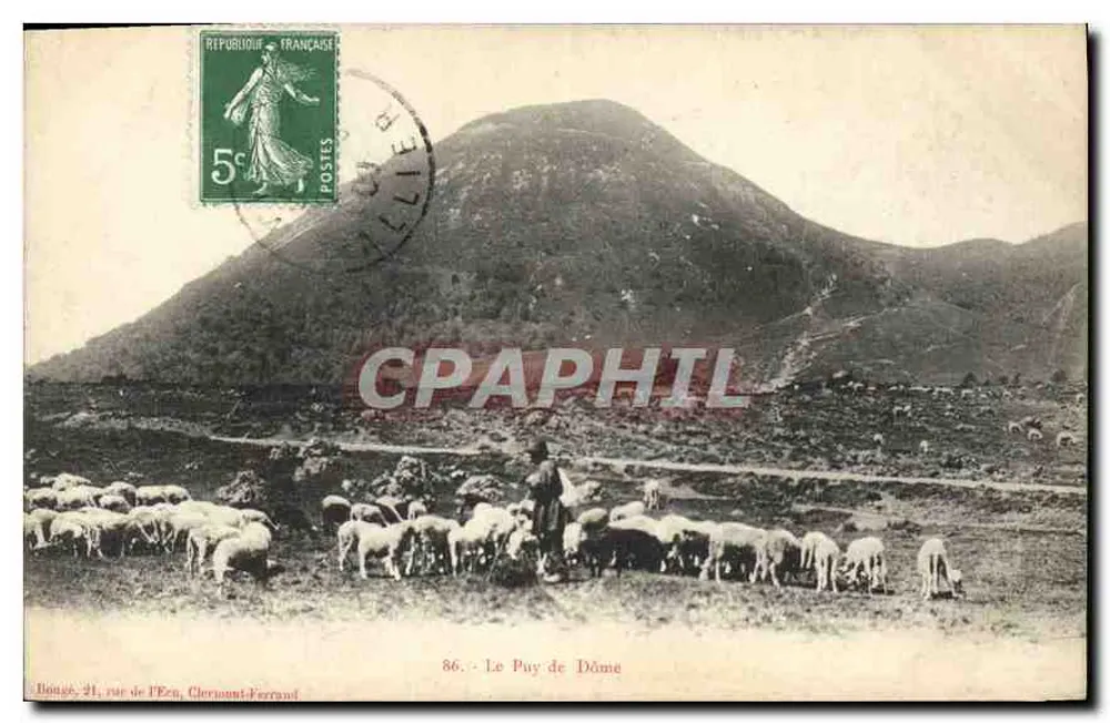 Le Puy de Dôme — vista pastoril com rebanho — editor Bougé, 21, rue de l'Écu, Clermont-Ferrand, n°86 - Frente