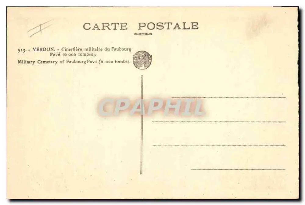 Cemitério militar do Faubourg Pavé — Verdun — n° 513 - Verso
